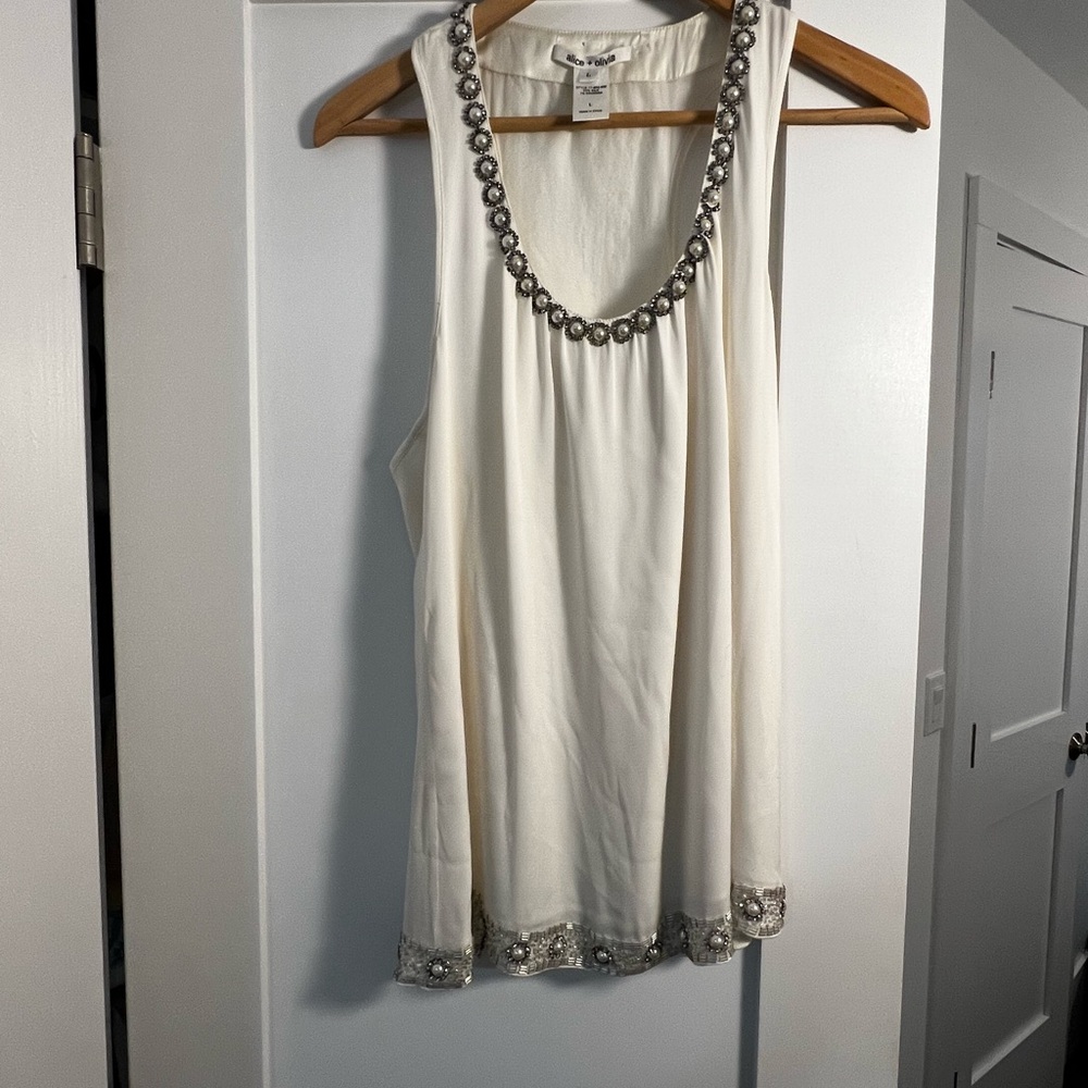 Alice + Olivia VINTAGE White Embellished Tank Top
